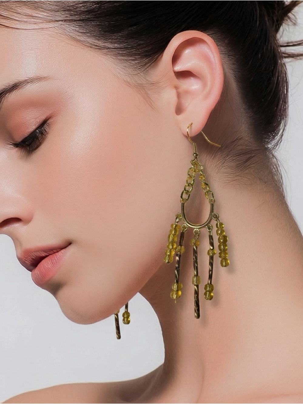 Gold-Tone bronze tone Bead Dangle Earrings!